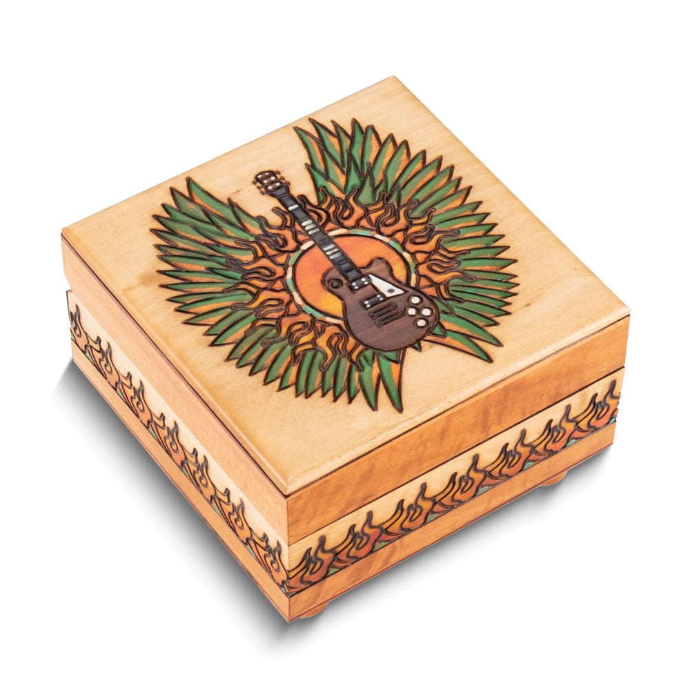 Handcrafted Solid Wood Carved and Painted Guitar Secret Puzzle Box