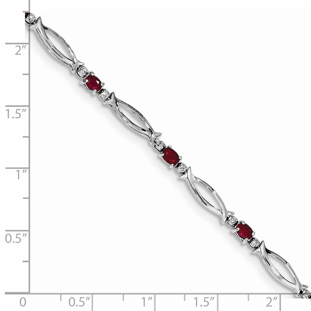 Sterling Silver Rhodium-plated Composite Ruby and Diamond Bracelet 7 inches