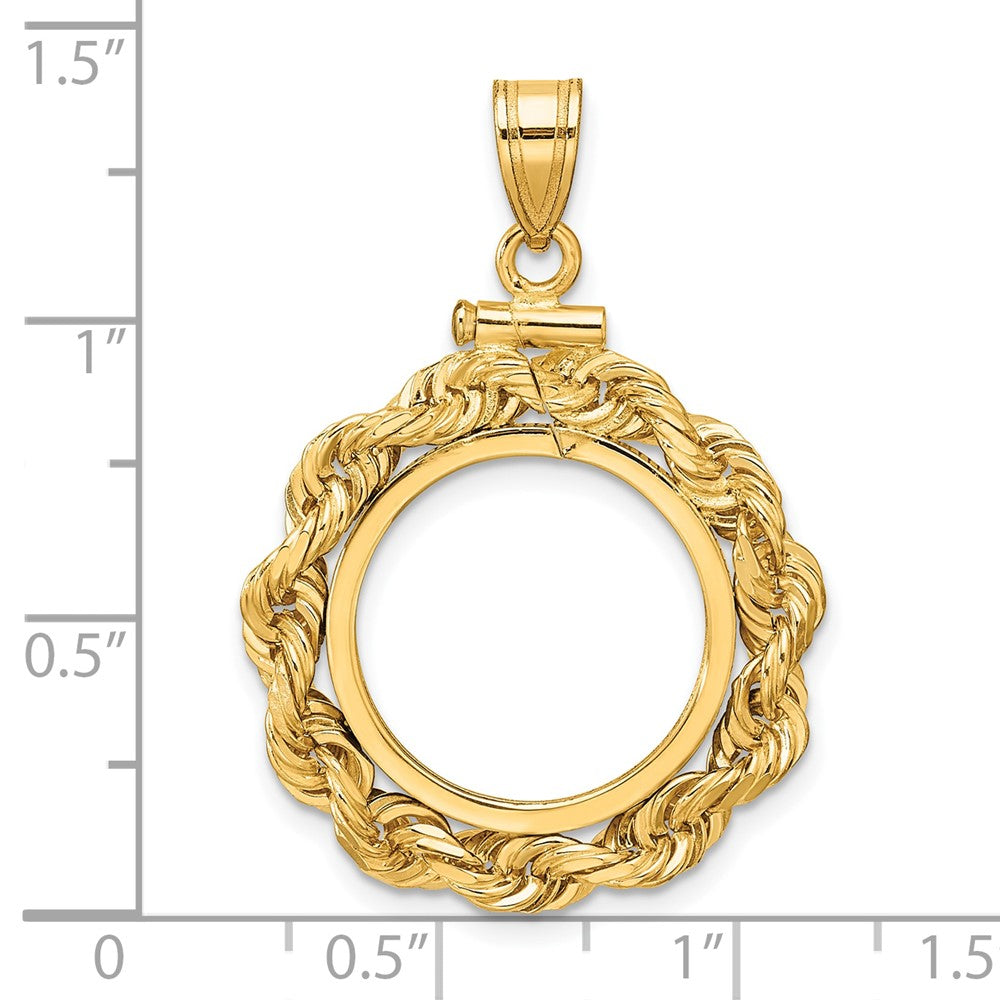 Wideband Distinguished Coin Jewelry 14k Polished Rope 16.5mm x 1.35mm Screw Top Coin Bezel Pendant