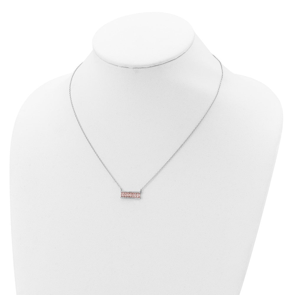 Cheryl M Sterling Silver Rhodium-plated Emerald-cut Pink Nano Crystal and White Brilliant-cut CZ Bar 18 Inch Necklace 18 Inches