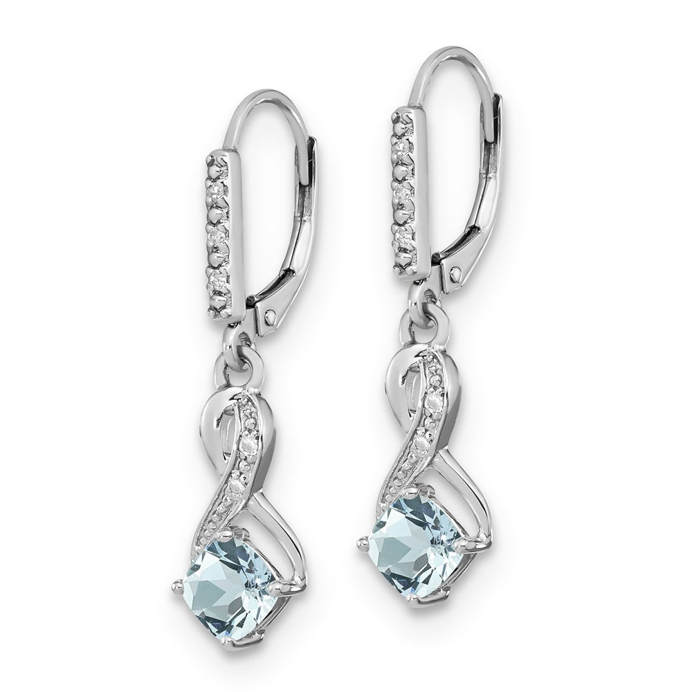 Sterling Silver Aquamarine & Diamond Leverback Dangle Earrings