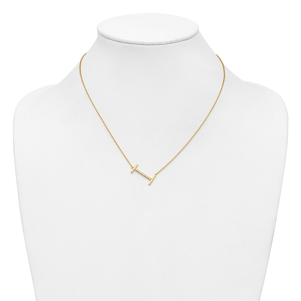 14K Sideways Diamond Initial I Necklace
