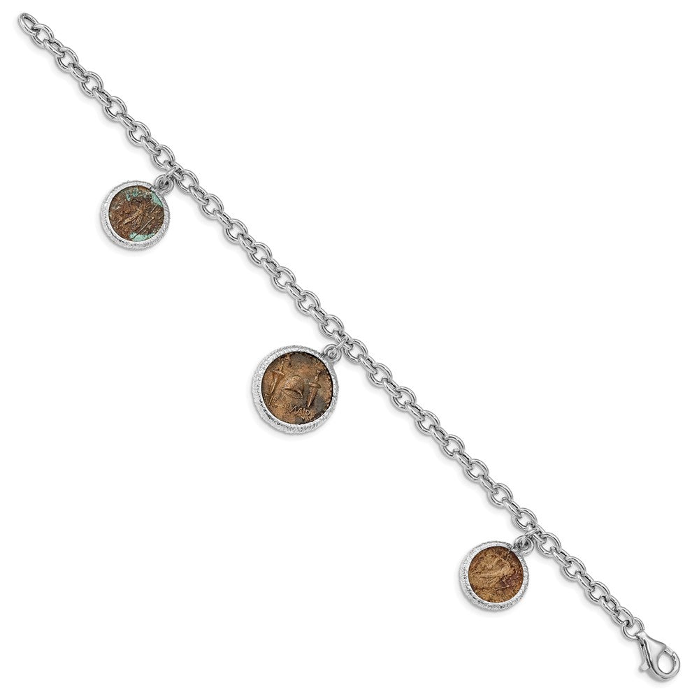 Sterling Silver Rhodium-plated Bronze Roman Coin Bracelet