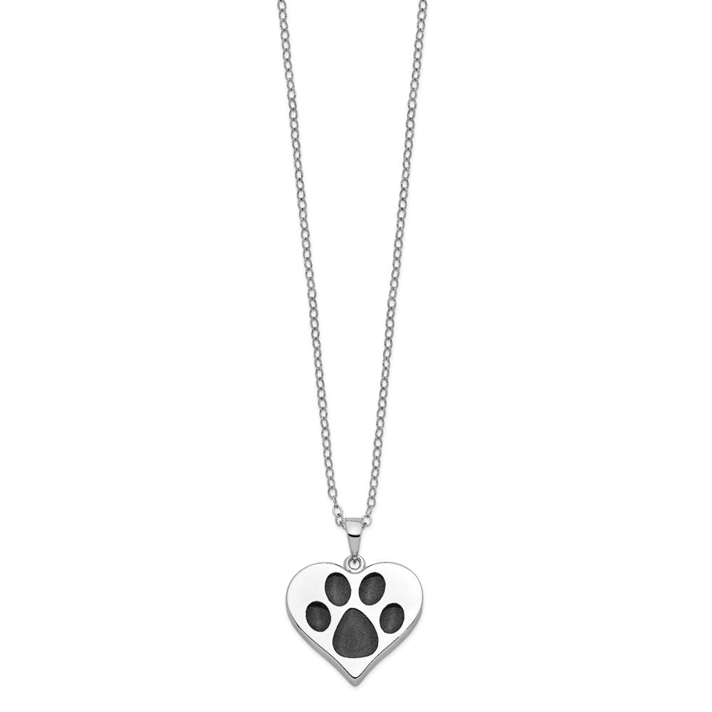 Sentimental Expressions Sterling Silver Rhodium-plated Antiqued Black Paw In Heart Ash Holder 18 Inch Necklace 18 Inches