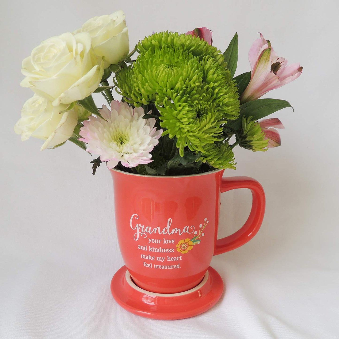 GRANDMA Coral Floral 15 oz. Ceramic Mug and Coaster Set Boxed QGM21142