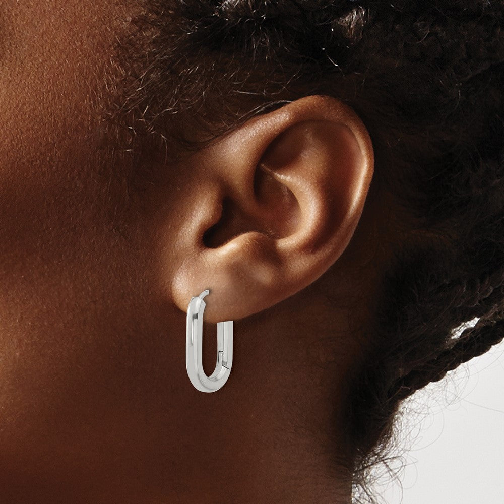 Chisel Stainless Steel Polished Elongated 3mm Hinged Hoop Earrings