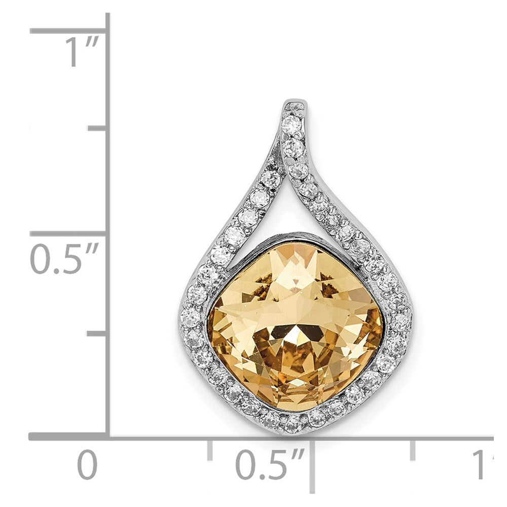 Sterling Silver RH-plated Clear/Golden Crystal Teardrop Pendant