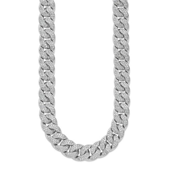 Sterling Shimmer Sterling Silver Rhodium-plated CZ 1300 Stone Curb Link 18 inch Necklace 18 Inches