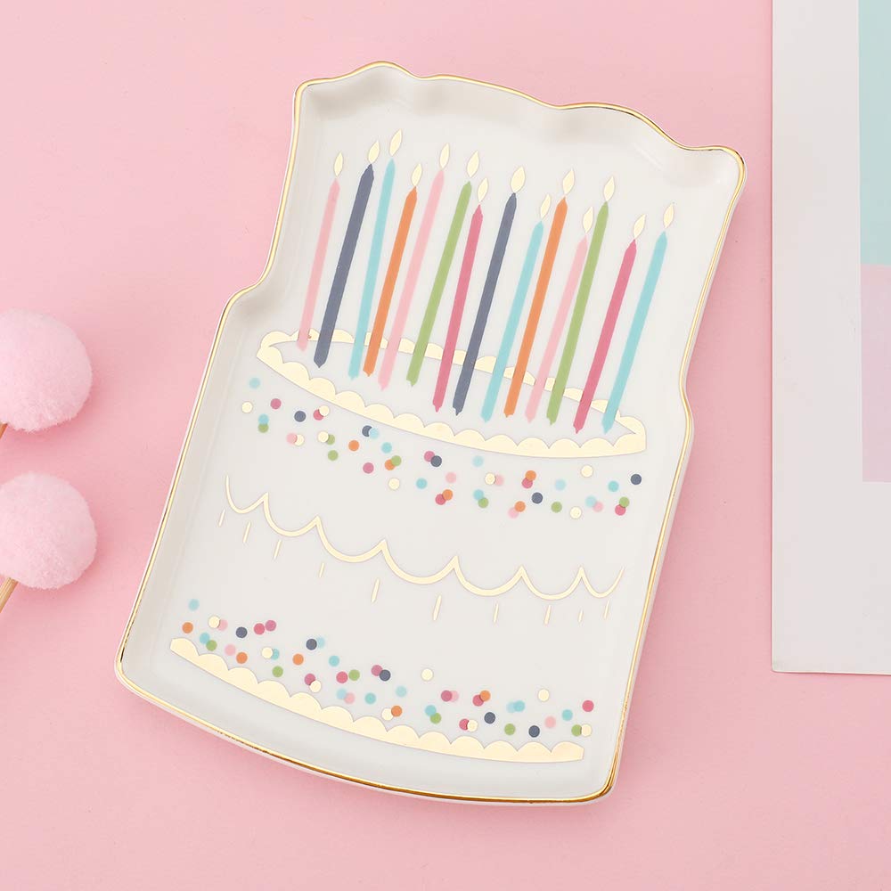 Birthday Cake Ceramic Trinket Plate and Decorative Jewelry Dish
