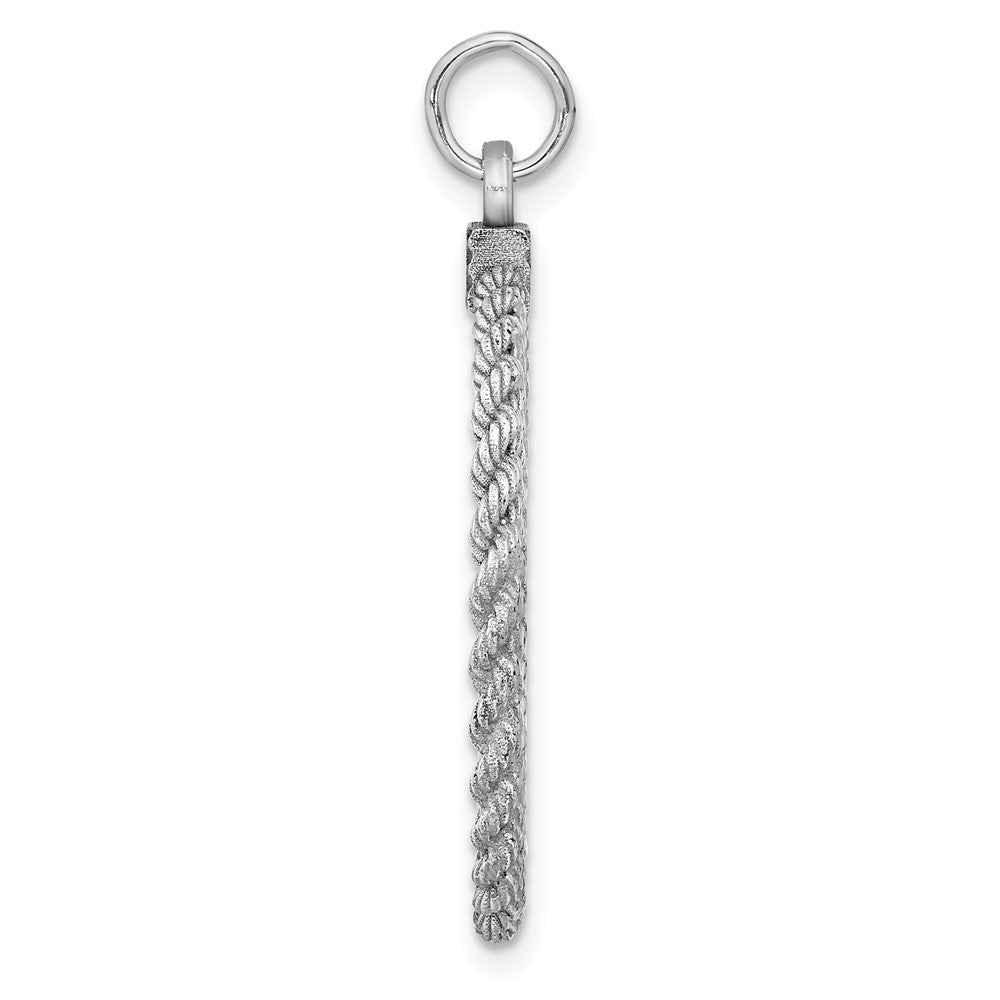 Sterl Silver Rh-plt Engraveable Round with Rope Polished Front/Back Disc