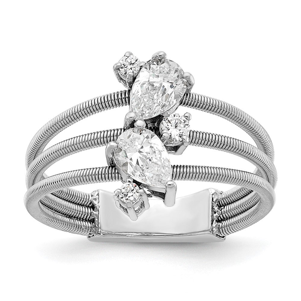 Cheryl M Sterling Silver Rhodium-plated Brilliant-cut CZ Textured 3 Band Ring