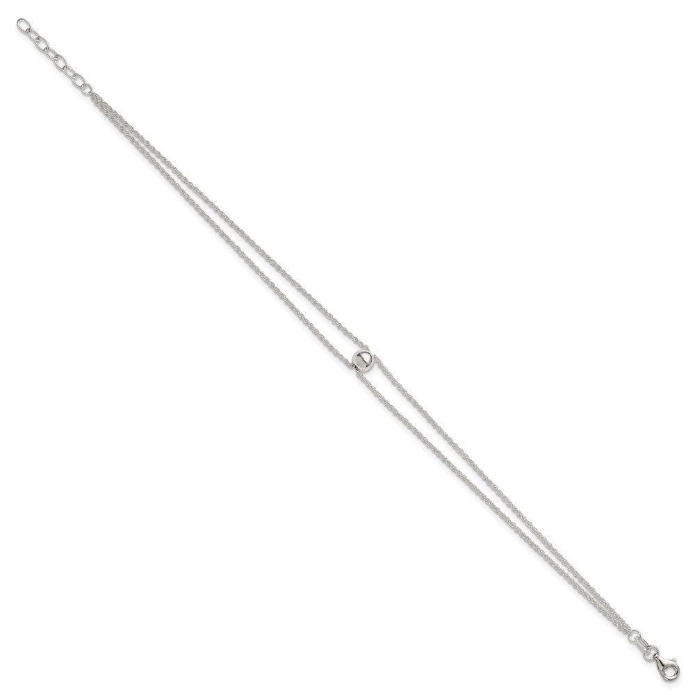 Sterling Silver Polished Double Strand with 6mm Bead 9 inch with 1 inch Extension Anklet