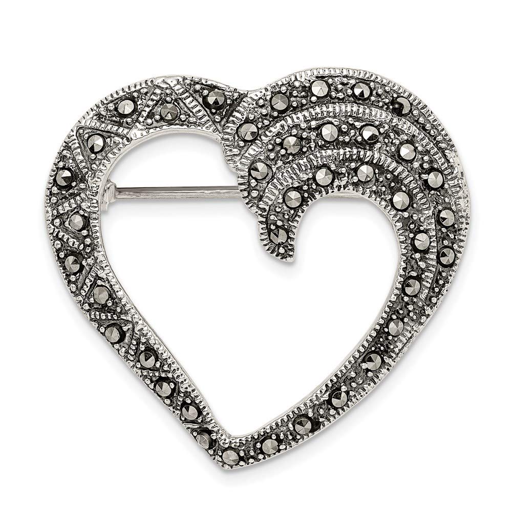 Sterling Silver Marcasite Heart Pin