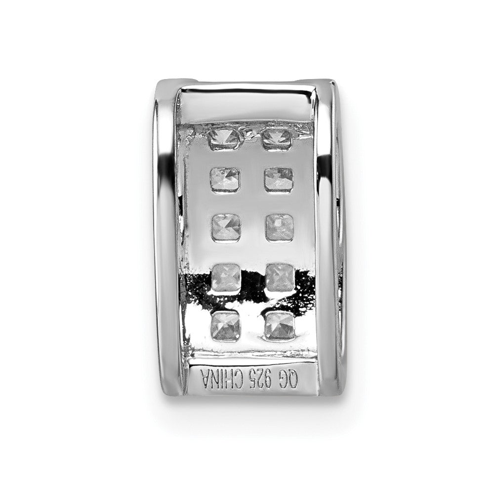 Sterling Silver Rhodium-plated Pave CZ Rectangle Chain Slide Pendant