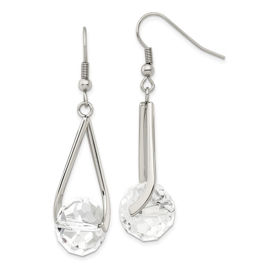 Stainless Steel Polished Glass Dangle Shepherd Hook Earrings