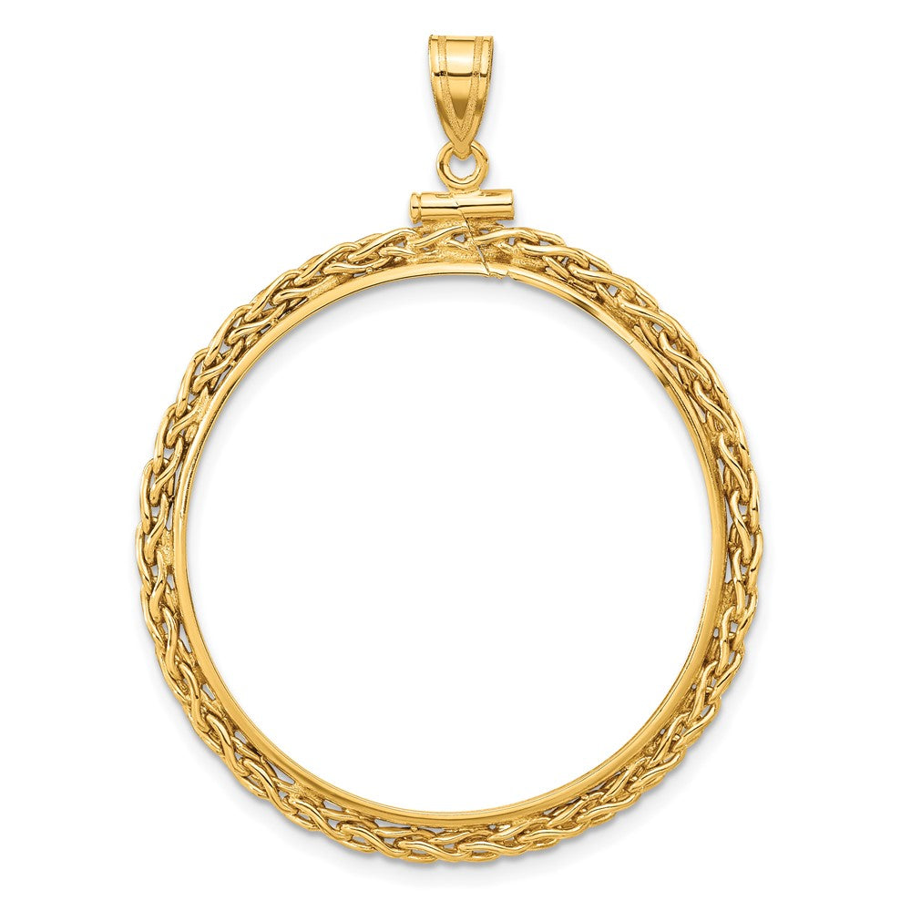 Wideband Distinguished Coin Jewelry 14k Polished Wheat Chain 32.0mm x 2.85mm Screw Top Coin Bezel Pendant
