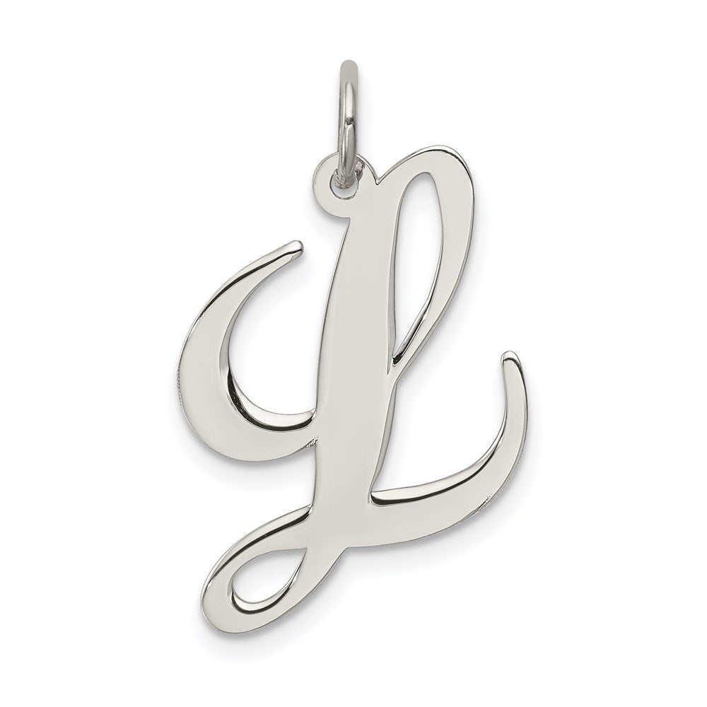 Sterling Silver Rhodium-plated Fancy Script Letter L Initial Charm