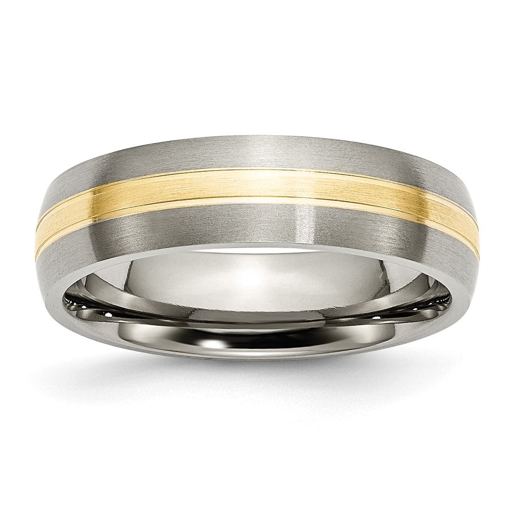 Titanium Brushed w/14k Yellow Inlay 6mm Grooved Band Size - 11