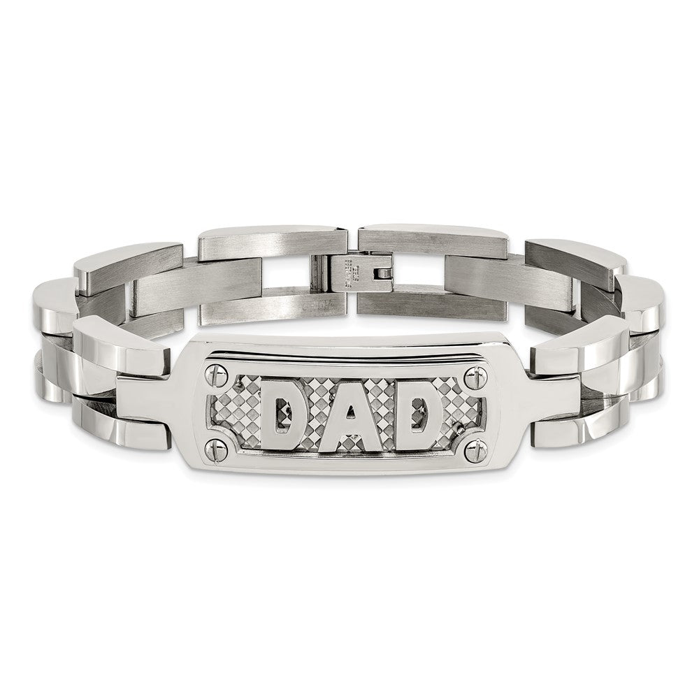 Stainless Steel 8.5in Polished and Textured DAD Bracelet 8.5 inches