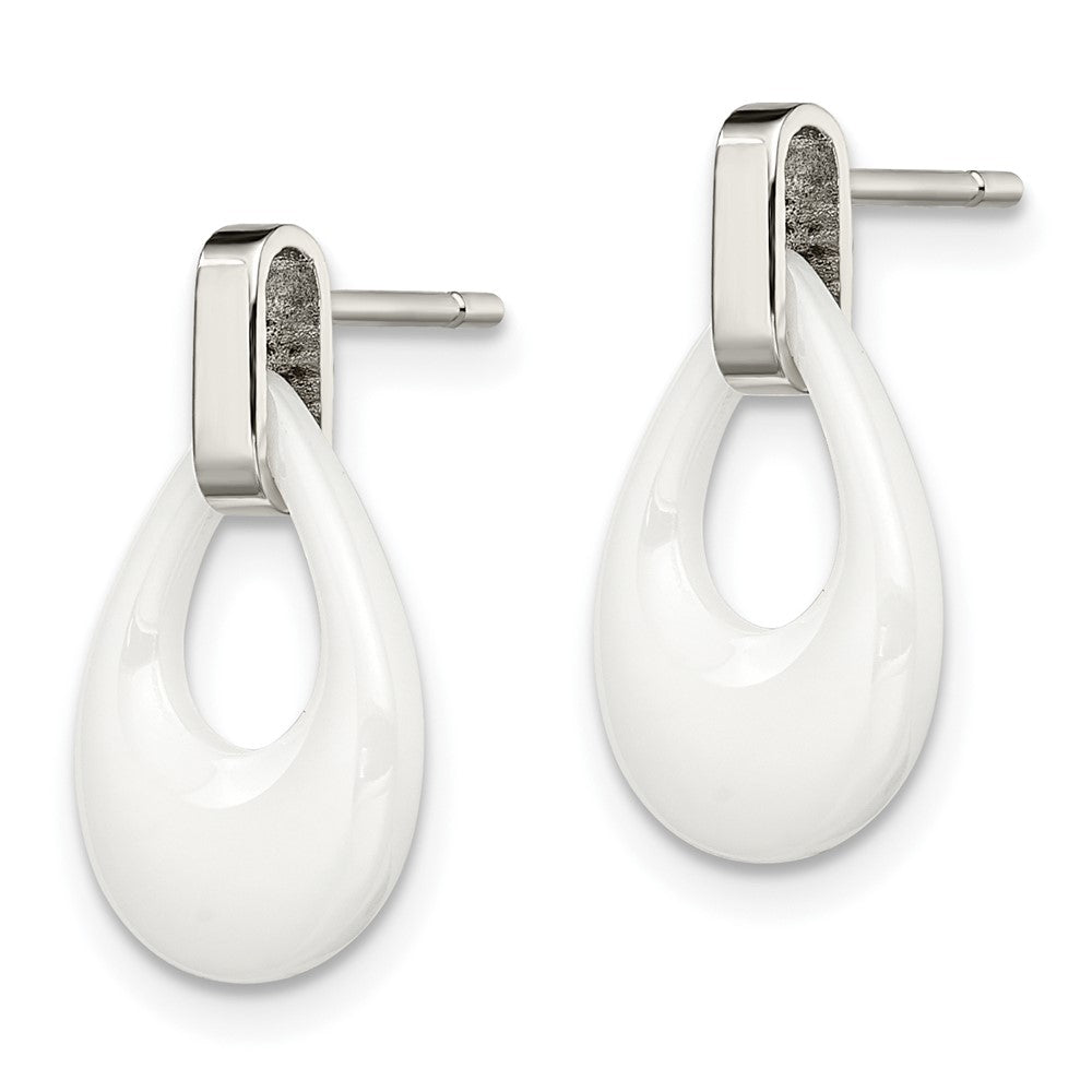 Stainless Steel Polished White Ceramic Post Dangle Earrings