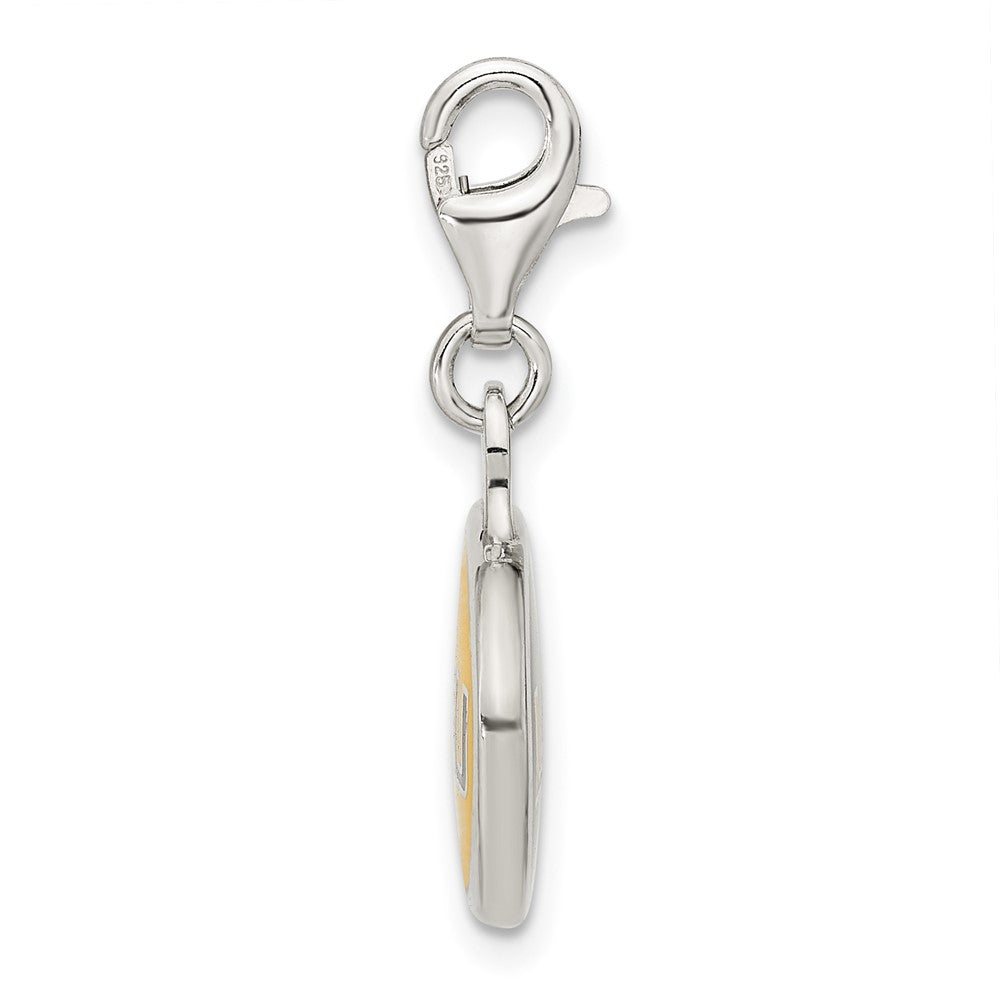Sterling Silver Rhodium-plated Polished Enameled Louisiana Charm with Fancy Lobster Clasp