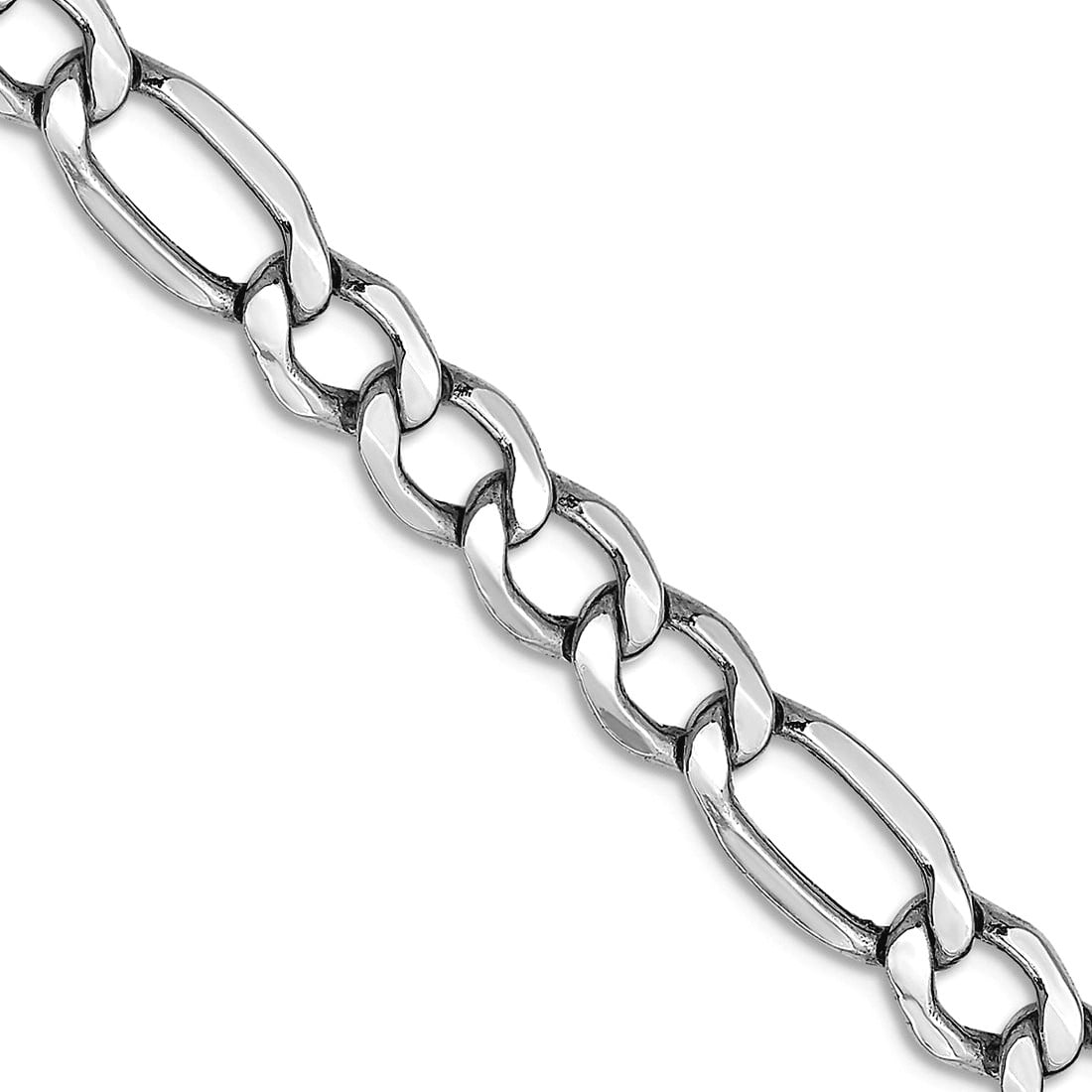 14K White Gold 24 inch 5.75mm Semi-Solid Figaro with Lobster Clasp Chain
