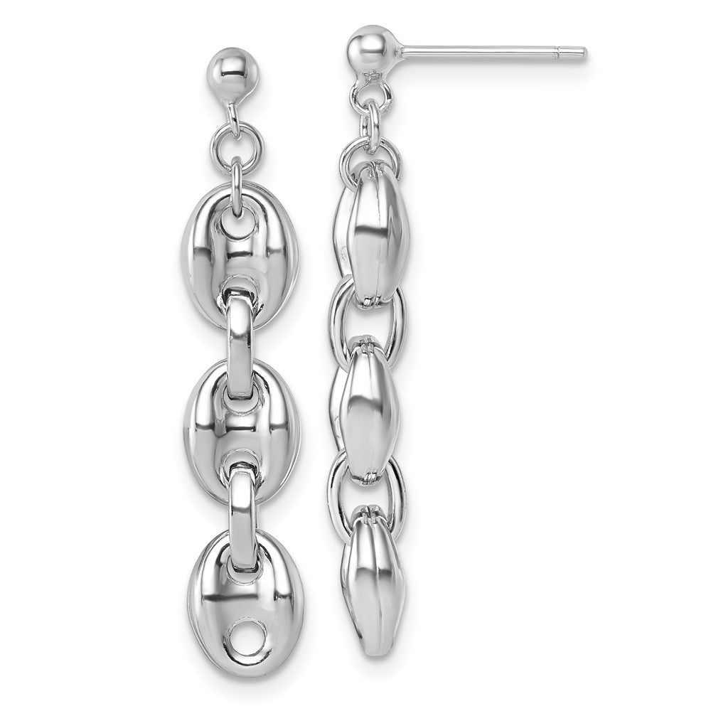 Sterling Silver Rhodium-plated Polished Puffed Mariner Chain Dangle Post Earrings