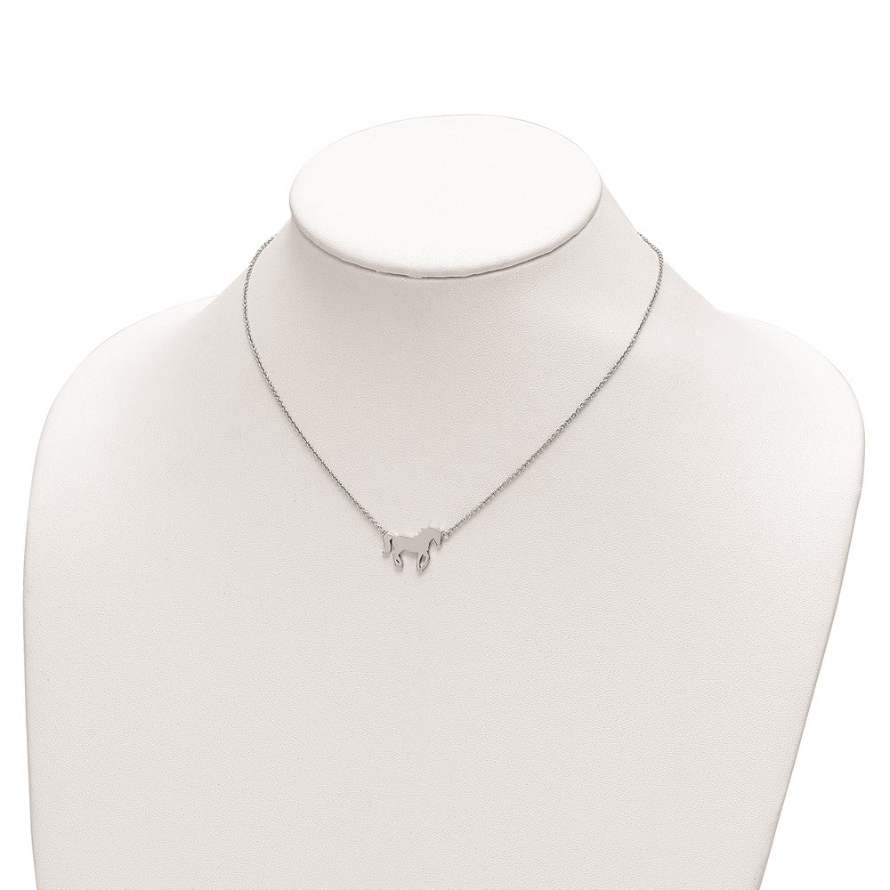 Sterling Silver Rhodium-plated Polished Horse w/ 2in ext Necklace 16 Inches