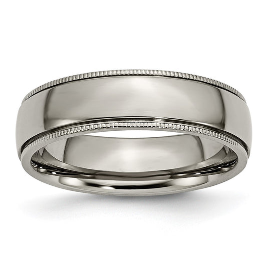 Titanium Polished 6mm Grooved and Beaded Edge Band Size - 7