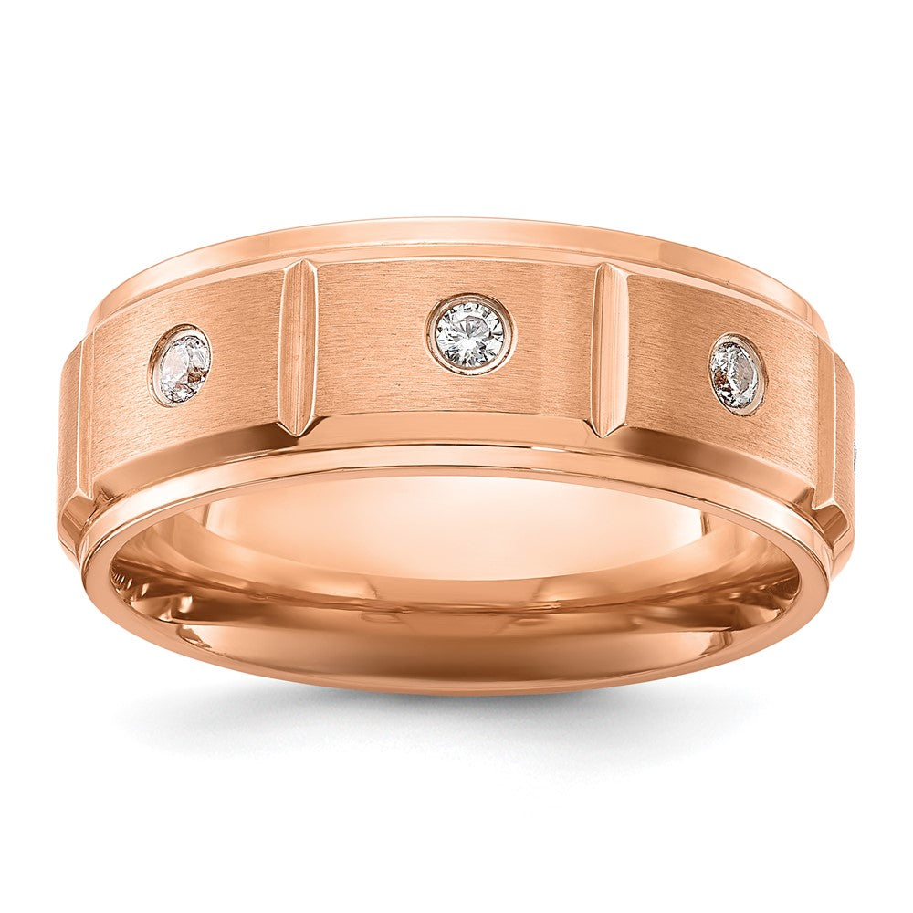 Chisel Titanium Brushed and Polished Rose IP-plated with CZ 8mm Band Size - 9