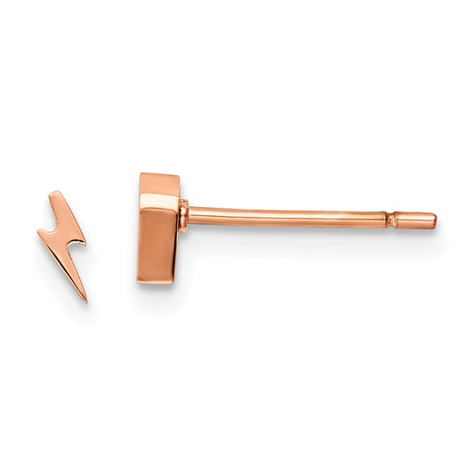 Stainless Steel Polished Rose IP-plated Lightning Bolt Post Earrings