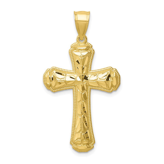 10K Diamond-cut Cross Pendant