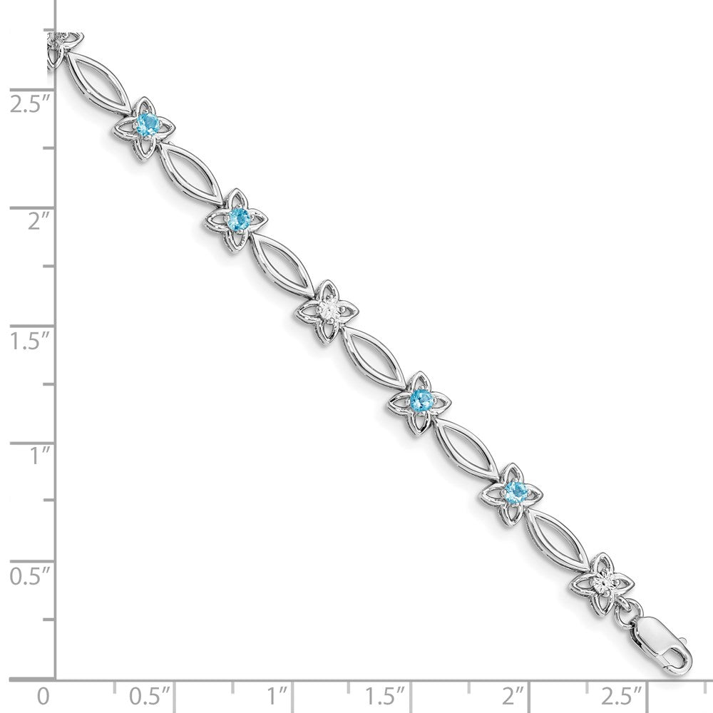 Sterling Silver Rhodium-plated Blue Topaz & Diamond Bracelet 7 inches