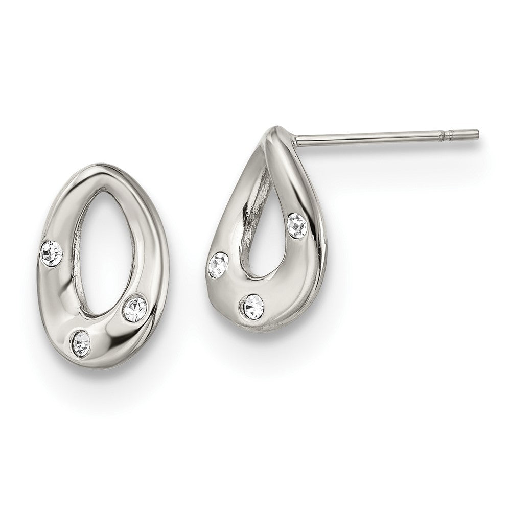 Stainless Steel Polished w/Crystal Teardrop Post Earrings