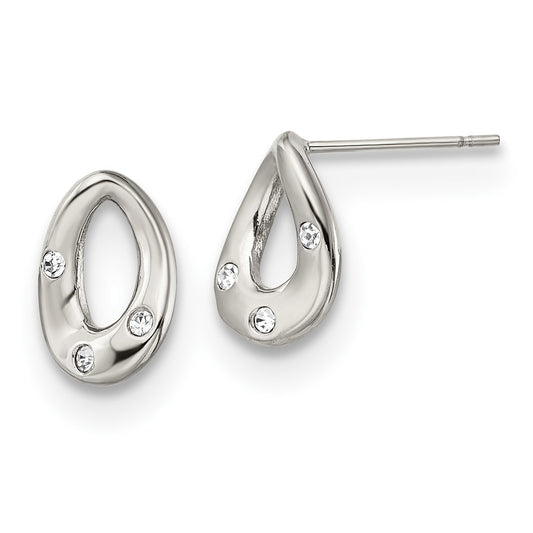 Stainless Steel Polished w/Crystal Teardrop Post Earrings