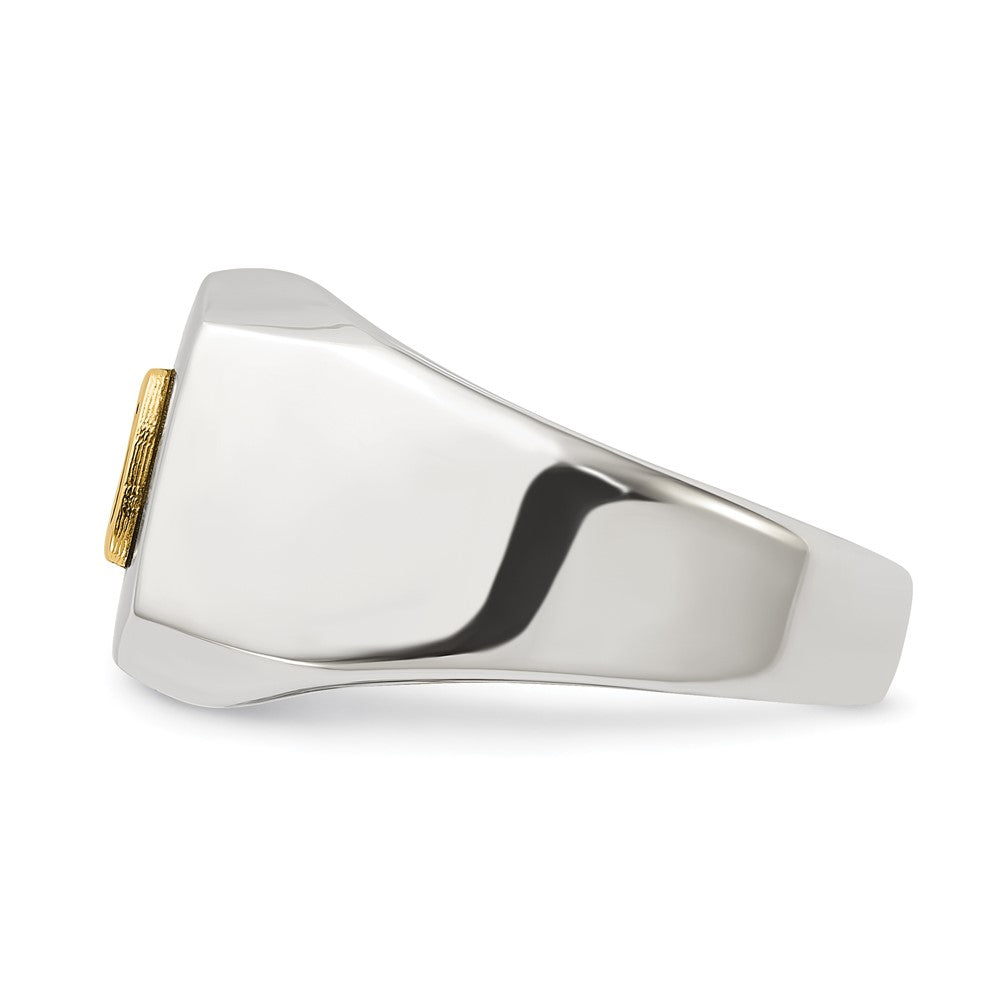 Chisel Stainless Steel Polished with 14K Gold Accent DAD with Black Enamel Signet Ring Size - 9