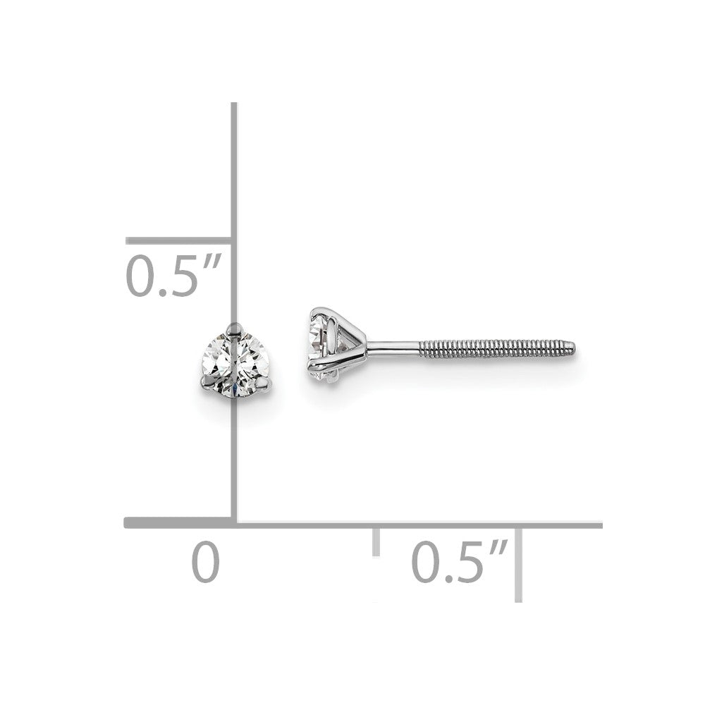 14k White Gold 1/5 ctw Lab Grown Diamond VS+ F+ Round 3 Prong Heavy Wt. Screwback Stud Earrings
