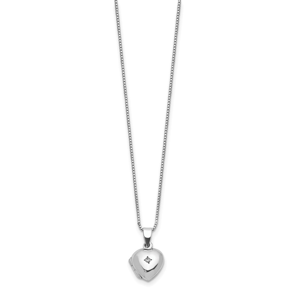 Sterling Silver CZ Accent Heart Locket 14 inch Necklace with Pink Gift Pouch
