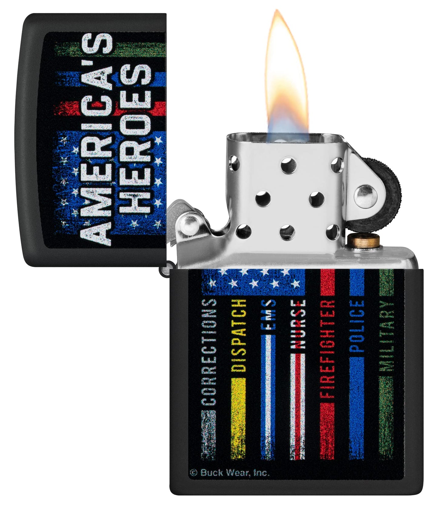Zippo Buckwear America's Heroes Design Black Matte Pocket Lighter