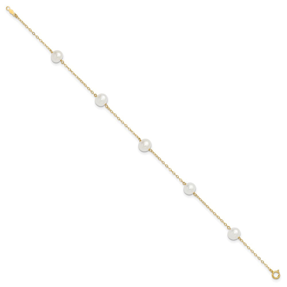 14K 7-8mm White Near Round FW Cultured Pearl 5-station 9in Anklet 9 inches
