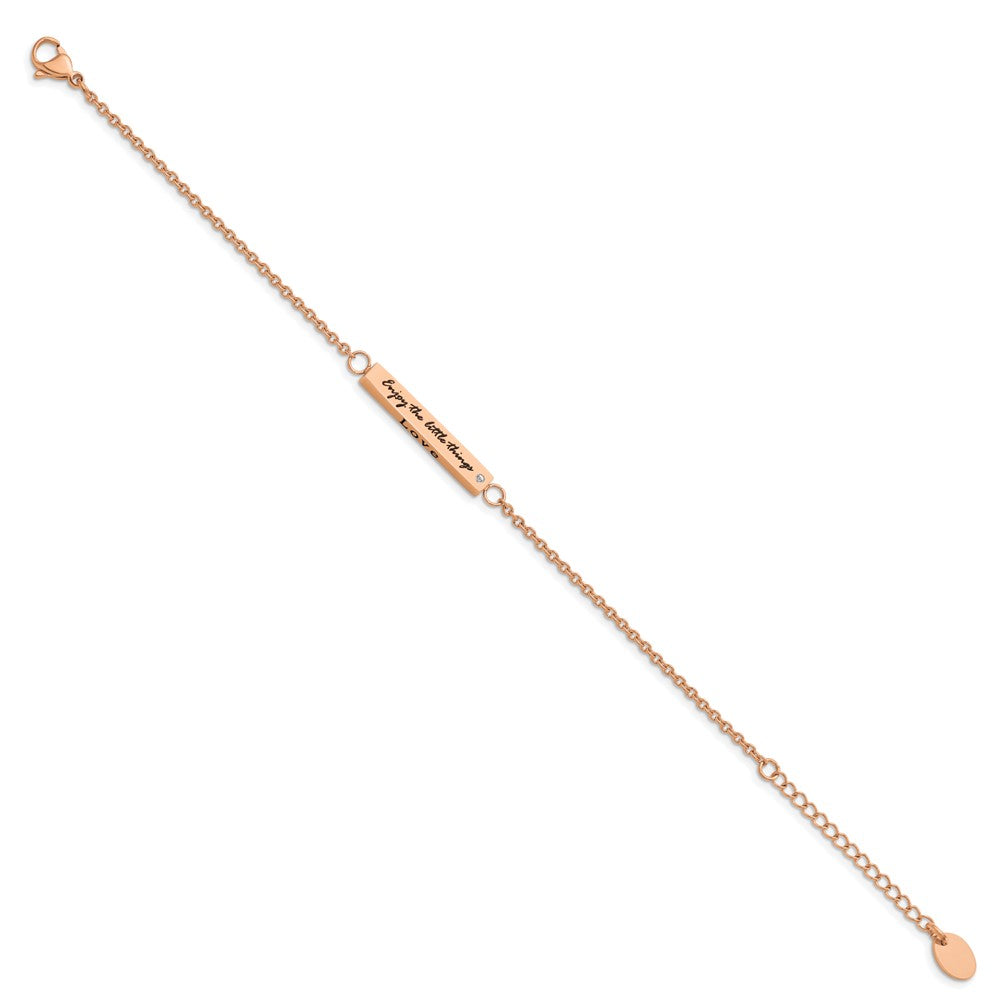 Stainless Steel Polished Rose IP CZ Enjoy the little w/1.5in ext Bracelet 7 inches