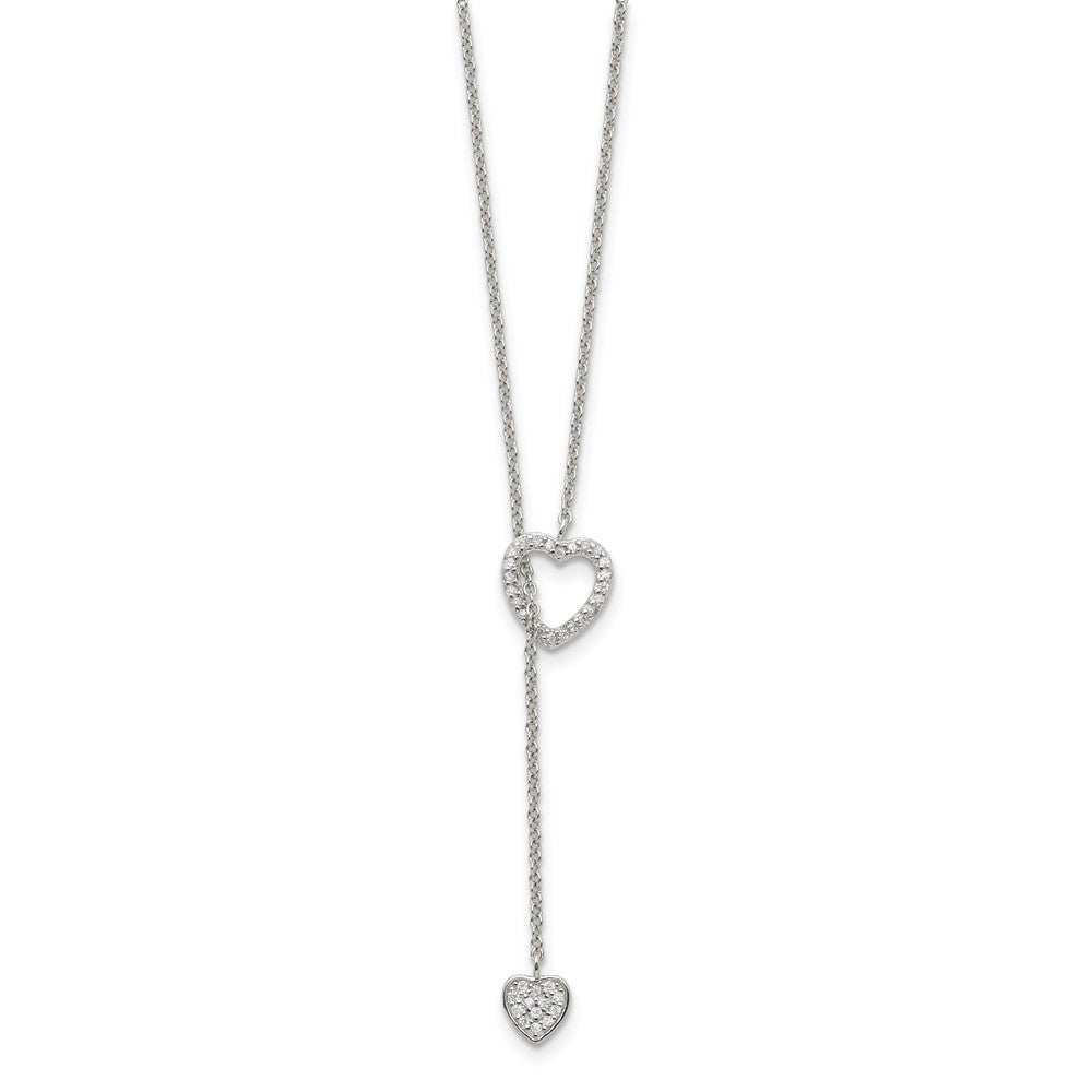 Sterling Silver Rhodium-plated Polished Adjustable Hearts with CZ Necklace 20 Inches