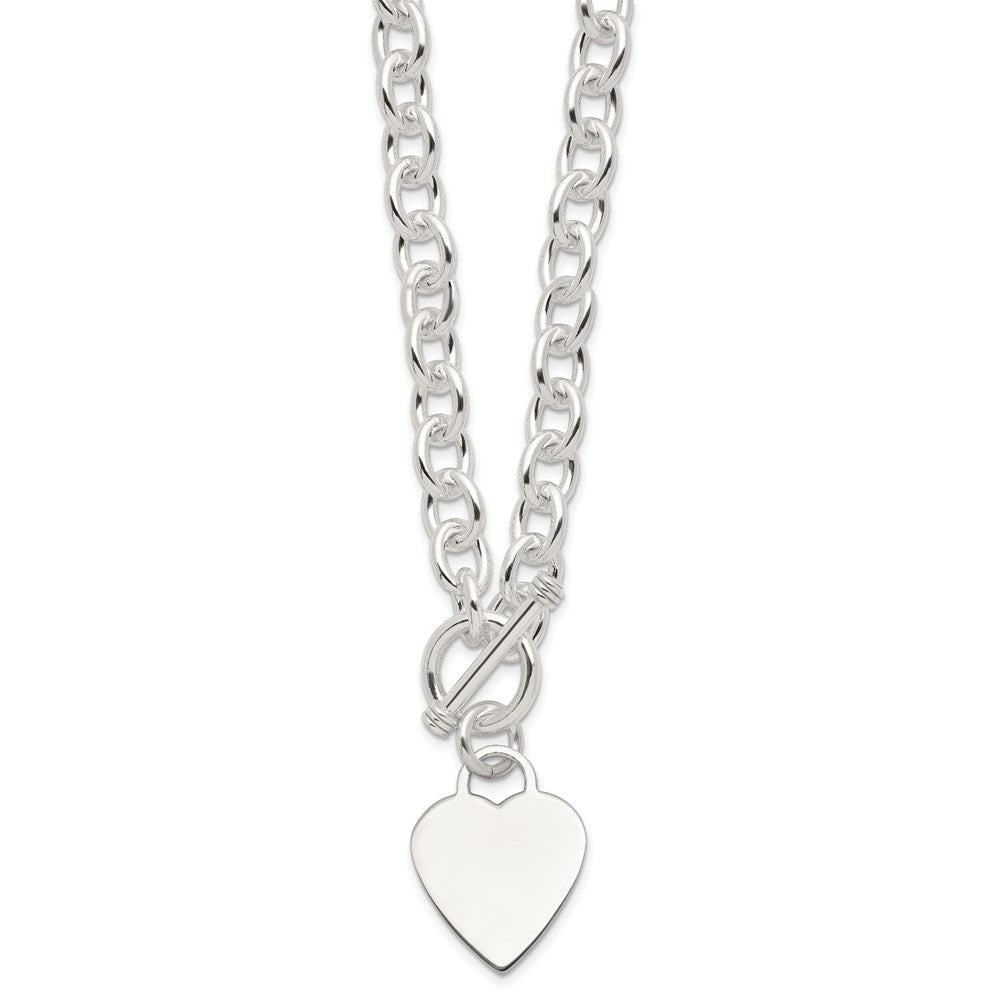 Sterling Silver Engraveable Heart Fancy Link Toggle Necklace 18 Inches