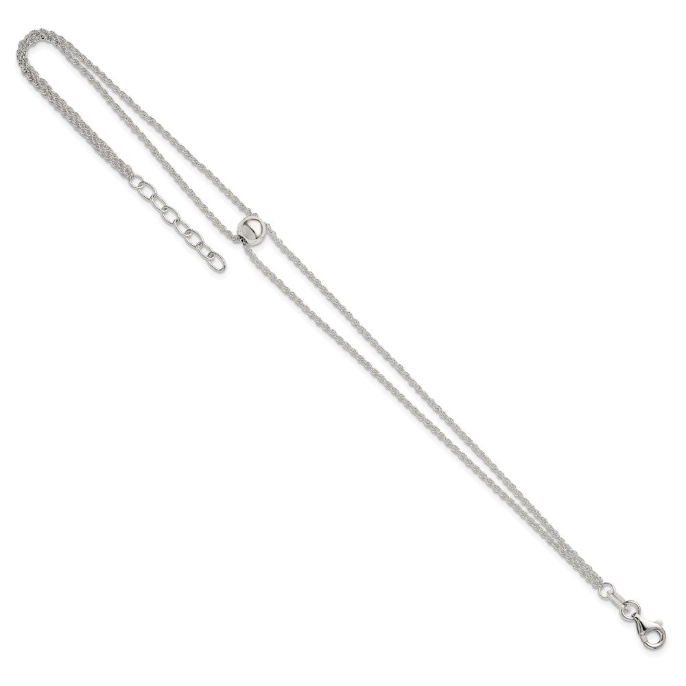 Sterling Silver Polished Double Strand with 6mm Bead 9 inch with 1 inch Extension Anklet