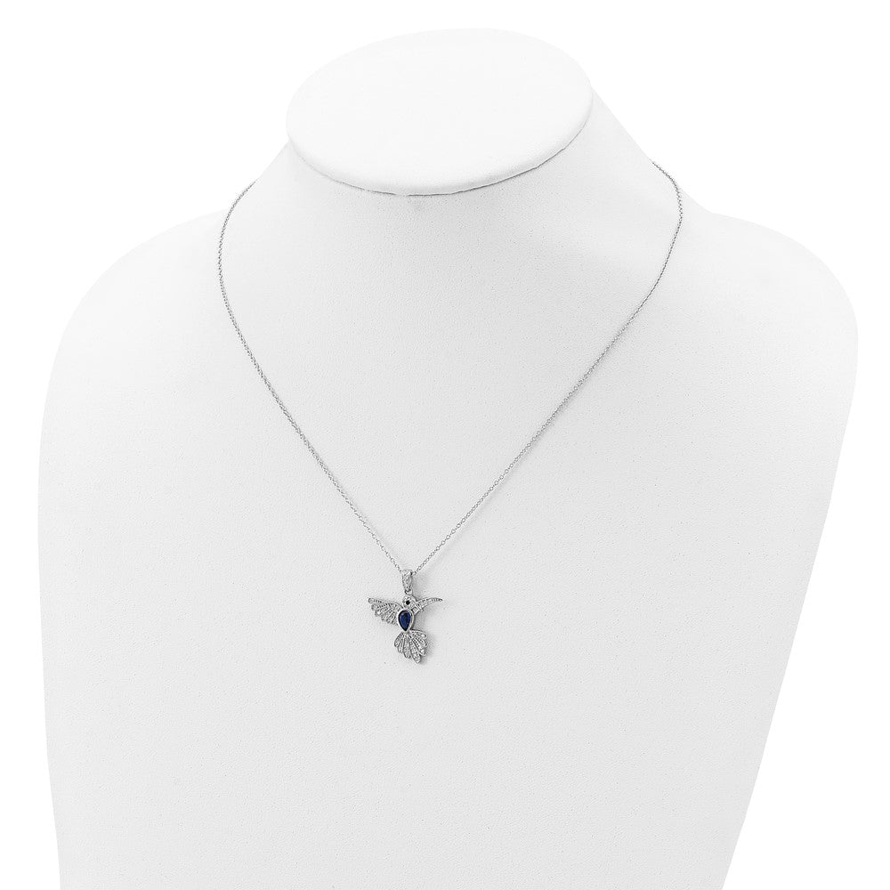 Cheryl M Sterling Silver Rhodium-plated Brilliant-cut Lab Created Dark Blue Spinel and Brilliant-cut White CZ Hummingbird 18 Inch Necklace 18 Inches