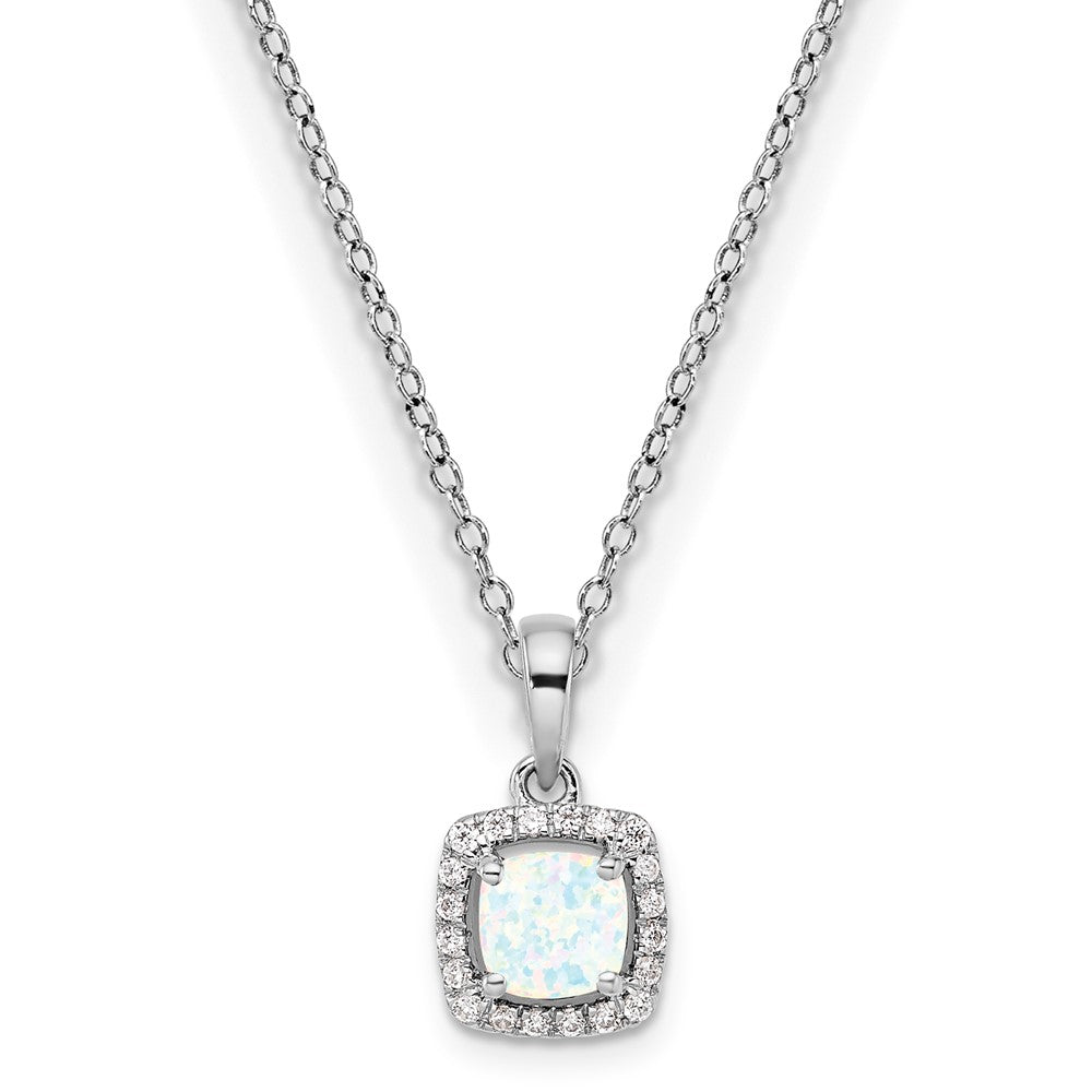 14kw ANT Created Opal and Diamond Pendant w/ chain