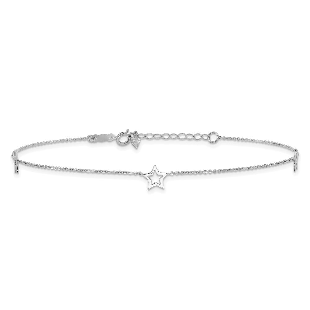 14K White Gold Adjustable Star 9in Plus 1in ext. Anklet 9 inches