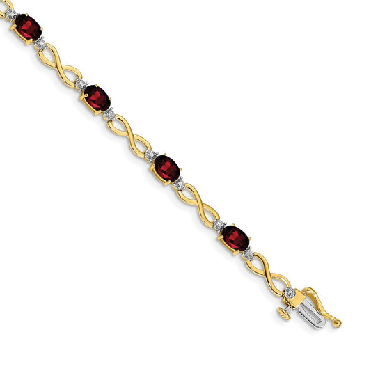 14k Garnet and Diamond Infinity Bracelet 7  inches