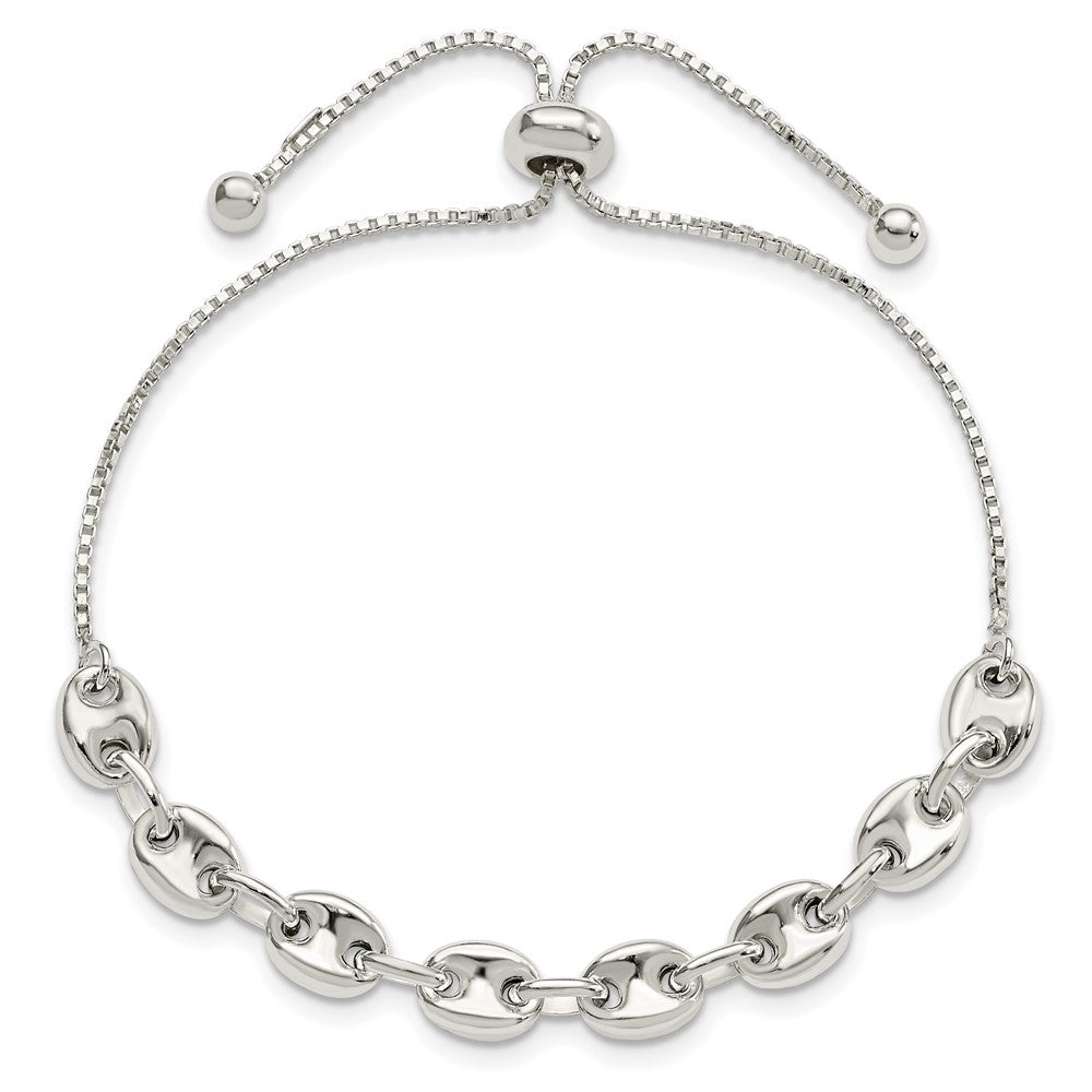 Sterling Silver Polished Link Adjustable Bracelet 9 inches