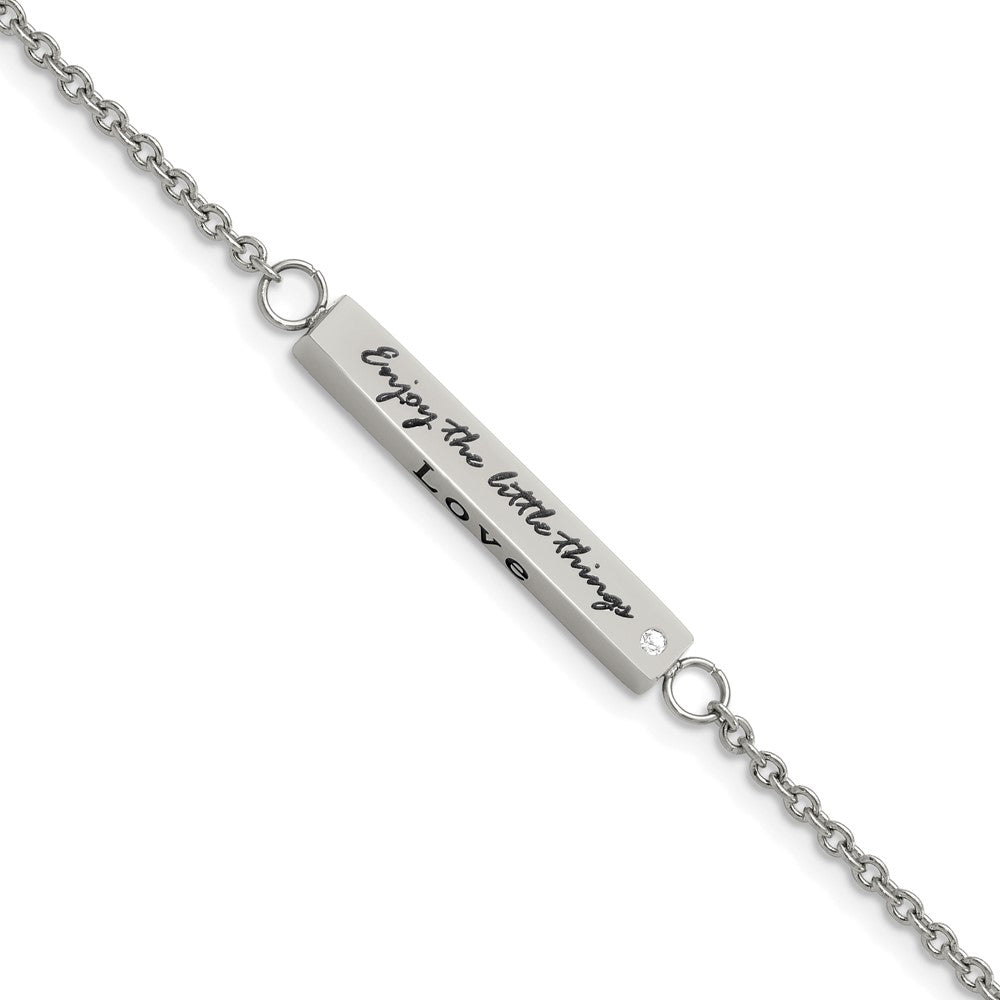 Stainless Steel Polished CZ Enjoy the little things w/ 1.5in ext. Bracelet 7 inches